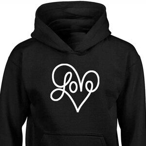 New Love Heart Black Hoodie Fleece Sweatshirt
